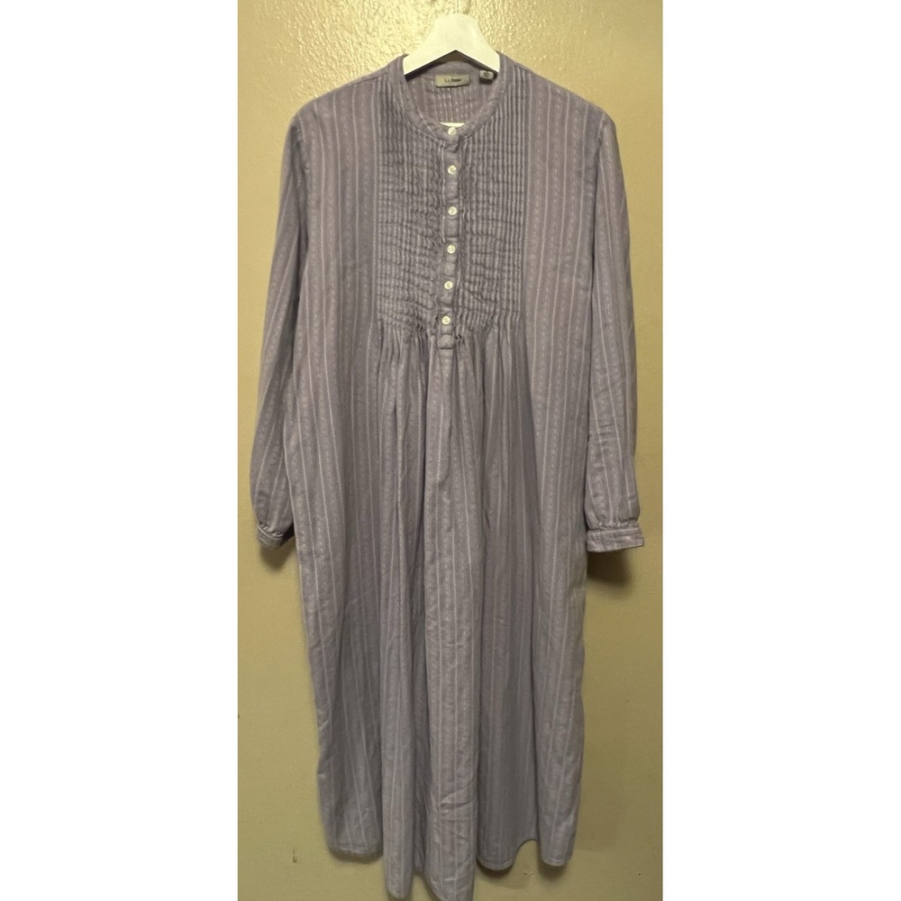 LL Bean Dobby Nightgown Flannel Lavender‎ Pintuck Prairie Cottagecore Women's L